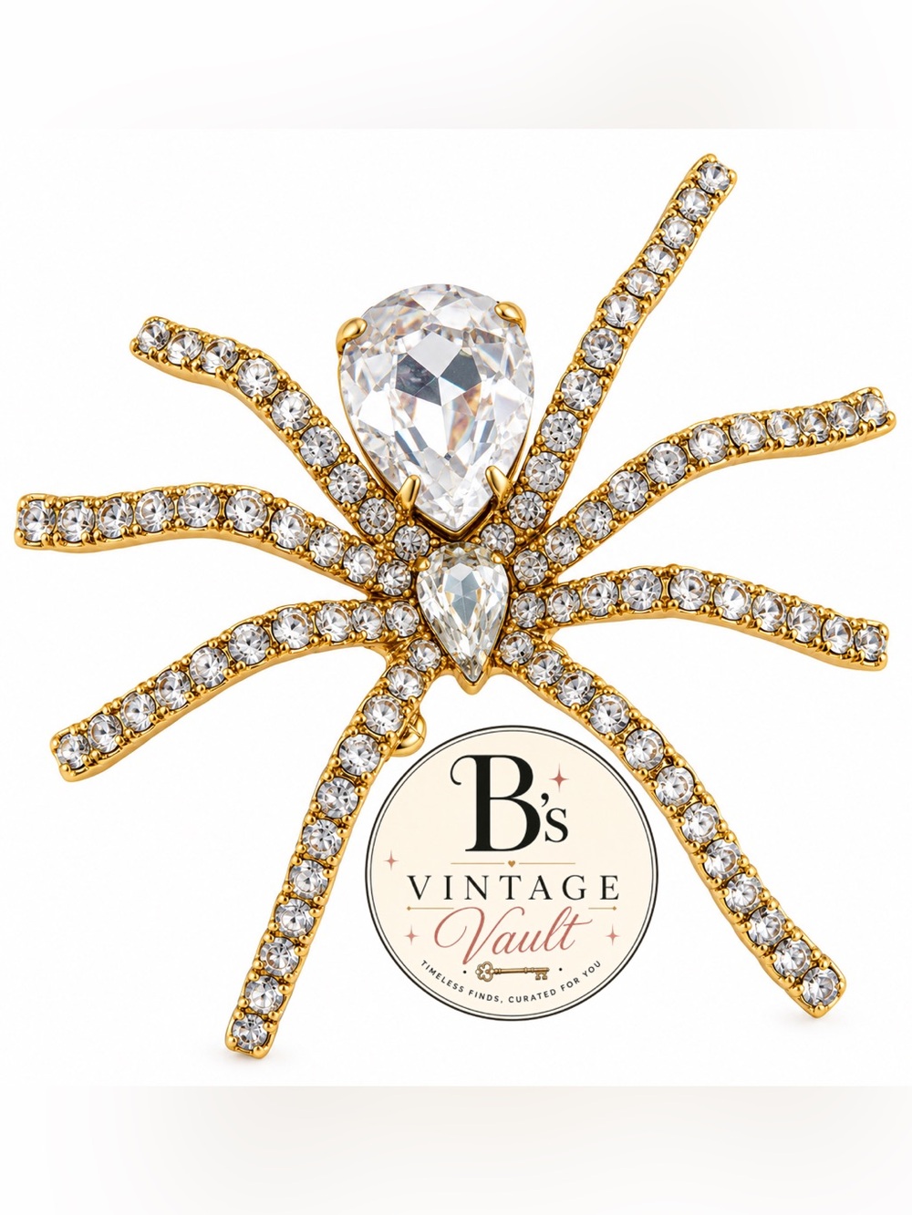 1990s Vintage IVANA Gold Crystal Spider Brooch & Pendant